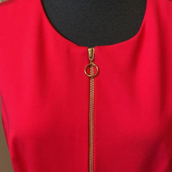 Z Elie Tahari Two Tone Red Midi Dress Size 10 With Gold Zipper Fit and Flare - Picture 2 of 9